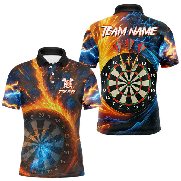 Maxcorners Personalized Blue And Orange Swirl Fire Flame Dart Shirt For Men Custom Darts League Team Jersey LM3006