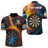 Maxcorners Personalized Blue And Orange Swirl Fire Flame Dart Shirt For Men Custom Darts League Team Jersey LM3006