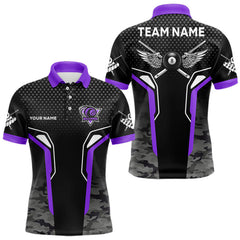 Maxcorners Black And Purple 8 Ball Pool Wings Custom Camo Billiard Shirt For Men, 8 Ball Billiard Team Jersey MT2407
