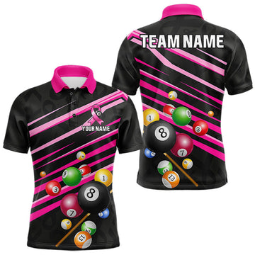 Maxcorners Personalized Pink Ribbon 8 Ball Billiard Shirt Breast Cancer Awareness Pool Team Jersey For Men LM2607