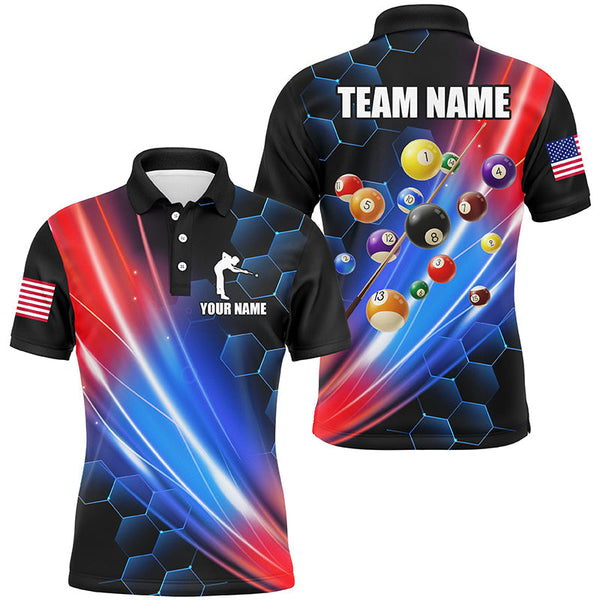 Maxcorners Glowing Red & Blue Custom Billiard Polo, 1/4 Zip Shirt, Billiard Balls Team League Jerseys