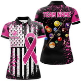 Maxcorners Pink Ribbon Grunge American Flag Billiard Jersey Customized Name, Team Name 3D Shirt