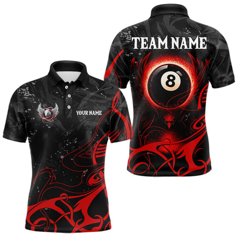 Maxcorners Personalized Black And Red 8 Ball Wings Billiard Shirt For Men Custom Tribal Pool Team Jersey LM2608