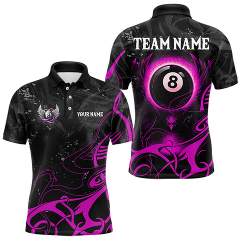 Maxcorners Personalized Black And Purple 8 Ball Wings Billiard Shirt For Men Custom Tribal Pool Team Jersey LM2608