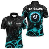 Maxcorners Personalized Black & Turquoise 8 Ball Wings Billiard Shirt For Men Custom Tribal Pool Team Jersey  LM2608