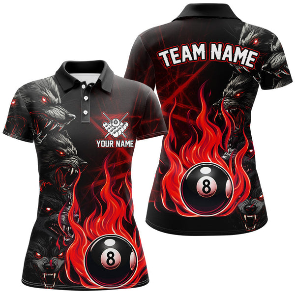 Maxcorners Personalized Wolf Flaming 8 Ball Pool Fire Billiard Shirts Team League Billiard Jerseys | Blue