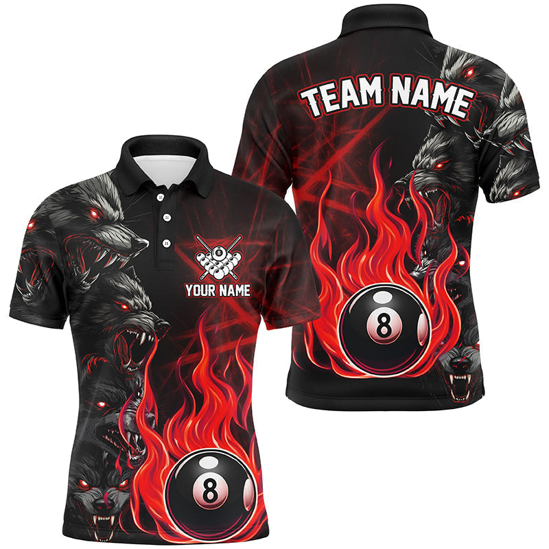 Maxcorners Personalized Wolf Flaming 8 Ball Pool Fire Billiard Shirts Team League Billiard Jerseys | Blue