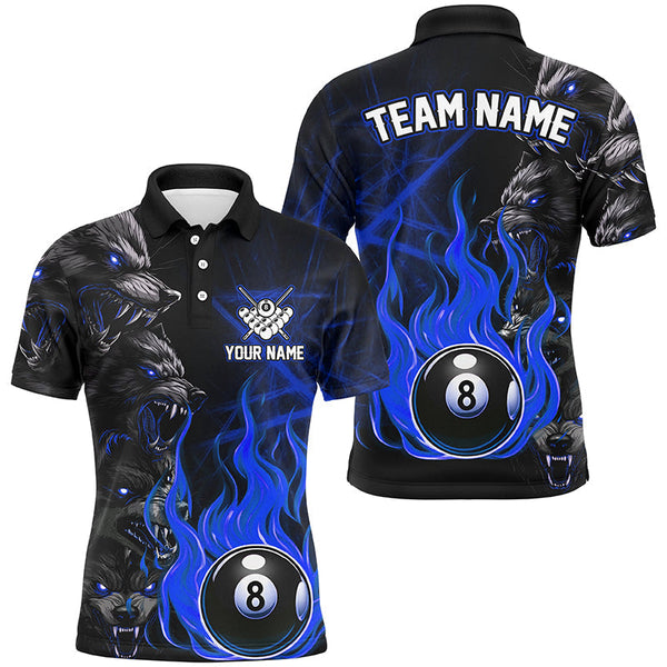 Maxcorners Personalized Wolf Flaming 8 Ball Pool Fire Billiard Shirts Team League Billiard Jerseys | Red