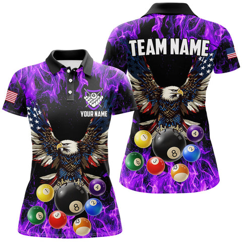 Maxcorners Purple Flame 3D Billiard Balls Custom American Flag Eagle Pool Jerseys Billiard Team Shirts