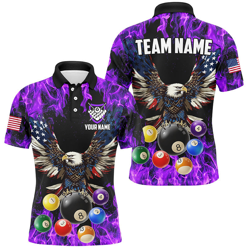 Maxcorners Purple Flame 3D Billiard Balls Custom American Flag Eagle Pool Jerseys Billiard Team Shirts