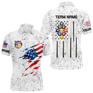 Maxcorners Personalized White Grunge 9 Ball American Flag Billiard Shirts For Men Patriotic Pool Team Jersey LM2709