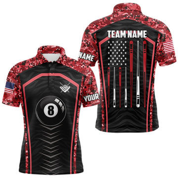 Maxcorners Custom Red Camo American Flag 8 Ball Billiard Pool Shirt For Men Personalized Billiard Team Jersey LM2709