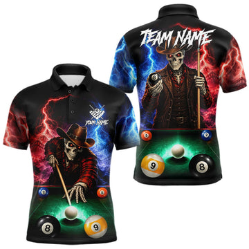 Maxcorners Funny Skeleton Cowboy Billiard Shirts For Men Custom Thunder Lightning Pool Team Jersey LM2709