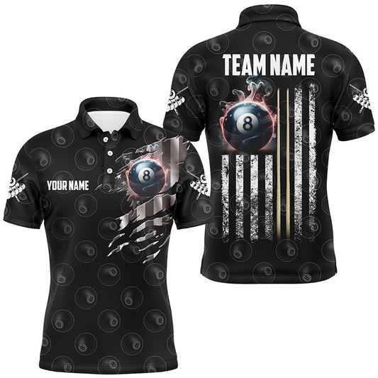 Maxcorners Retro American Flag 8 Ball Pool Smoke Billiard Jersey Multicolor Option Customized Name, Team Name 3D Shirt
