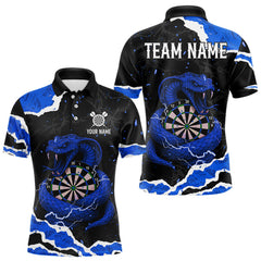 Maxcorners Black And Blue Dartboard Cobra Snakes Darts Polo & 1/4 Zip Custom Mens Darts Shirt, Darts Jersey TU2511