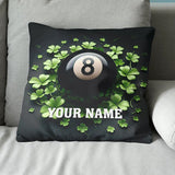 Funny 8 Ball Pool And Clovers Black Pillows Custom Name Billiard Pillows