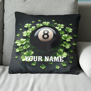 Funny 8 Ball Pool And Clovers Black Pillows Custom Name Billiard Pillows