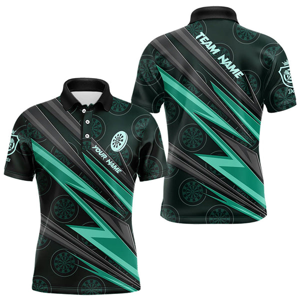 Maxcorners Personalized Turquoise Dartboard Pattern Darts Polo & Quarter Zip Custom Men Dart Shirt Dart Jersey