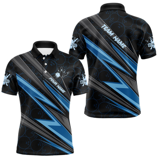Maxcorners Black And Blue Bowling Jersey For Men Custom Bowling Tournament Team Shirt Polo & 1/4 Zip