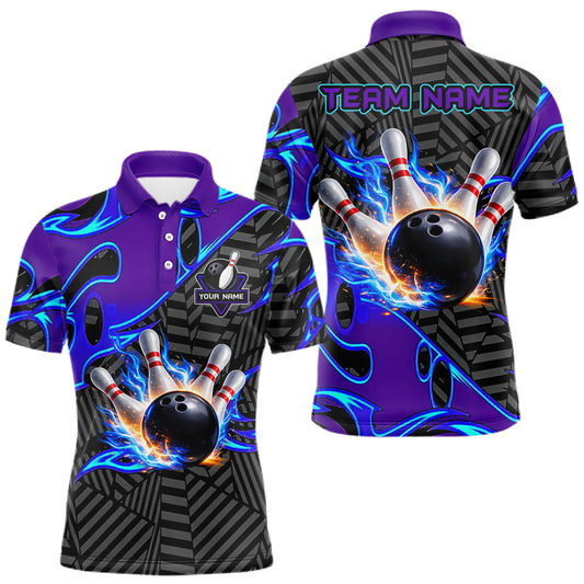 Maxcorners Custom Blue Purple Bowling Jersey For Men, Bowling Tournament Team Shirt Polo & Quarter Zip