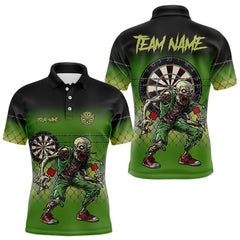 Maxcorners Funny Zombie Green Dart Shirts With Pocket For Men Custom Dart Team Jerseys