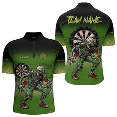 Maxcorners Funny Zombie Green Dart Shirts With Pocket For Men Custom Dart Team Jerseys