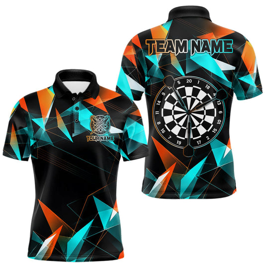 Maxcorners Custom Darts Shirts For Men, Orange And Turquoise Geometric Darts Team Jersey Polo & Quarter Zip LM2405