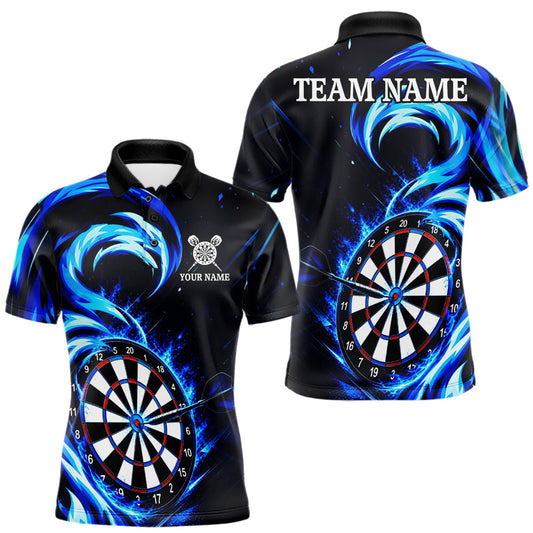 Maxcorners Black And Blue Flame Darts Shirt For Men, Custom Darts League Team Jersey Polo & Quarter Zip LM2405