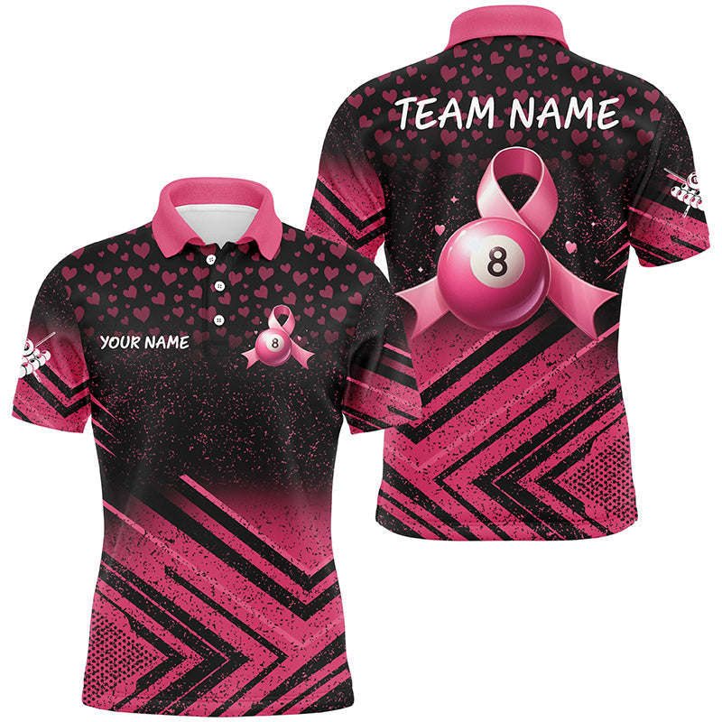 Maxcorners Pink Ribbon 8 Ball Custom Grunge Style Billiard Shirts Breast Cancer Billiard Jerseys