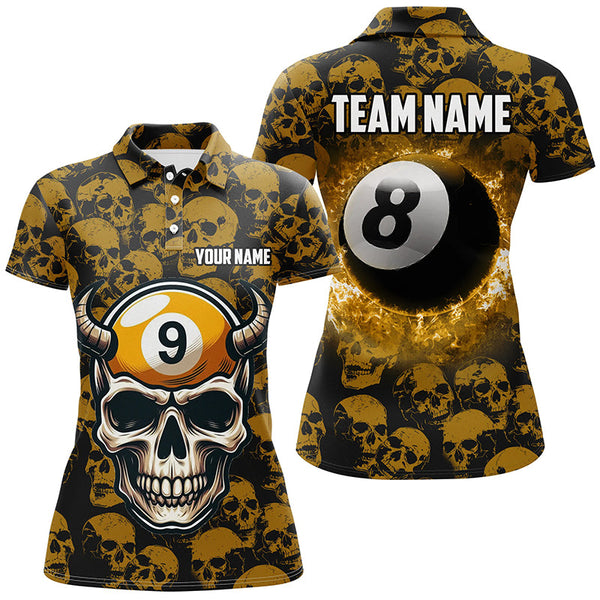 Maxcorners Personalized Billiard Jersey 8 & 9 Ball Custom Yellow Skull Pattern Billiard Shirts