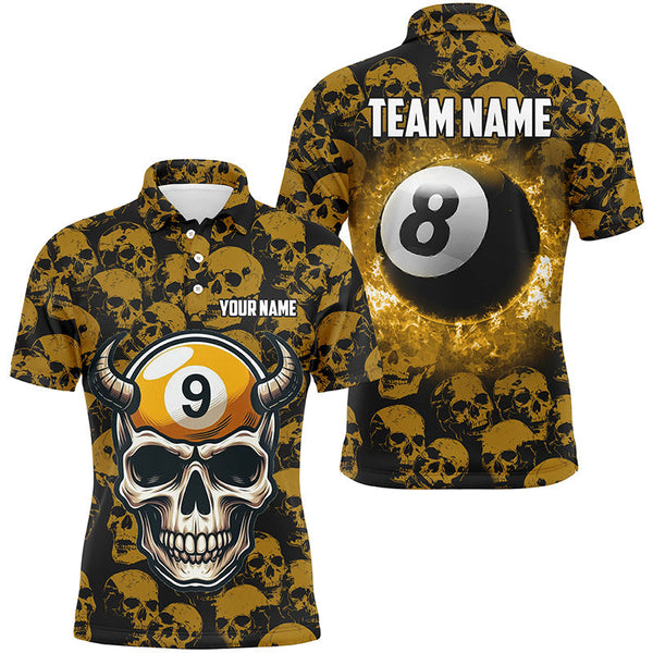 Maxcorners Personalized Billiard Jersey 8 & 9 Ball Custom Yellow Skull Pattern Billiard Shirts