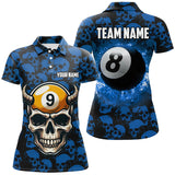 Maxcorners Personalized Billiard Jersey 8 & 9 Ball Custom Blue Skull Pattern Billiard Shirts