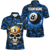 Maxcorners Personalized Billiard Jersey 8 & 9 Ball Custom Blue Skull Pattern Billiard Shirts