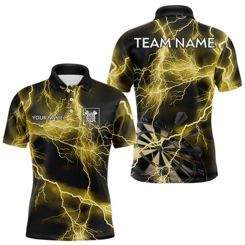 Maxcorners Thunder Lightning Yellow Darts Shirt With Pocket For Men Custom Dart Jersey MT2808