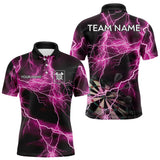 Maxcorners Thunder Lightning Pink Darts Shirt With Pocket For Men Custom Dart Jerseys MT2808