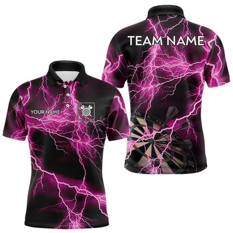 Maxcorners Thunder Lightning Pink Darts Shirt With Pocket For Men Custom Dart Jerseys MT2808
