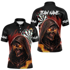 Maxcorners Personalized Red Death Skeleton Fire Dart Shirts For Men Custom Skull Dart Jersey Polo & 1/4 Zip LM2509