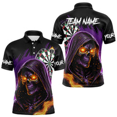 Maxcorners Personalized Purple Death Skeleton Fire Dart Shirt For Men Custom Skull Dart Jersey Polo & 1/4 Zip LM2509