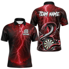 Maxcorners Red Lightning Thunder Cobra Darts Shirt For Men Custom Darts League Team Jersey Polo & 1/4 Zip LM2509
