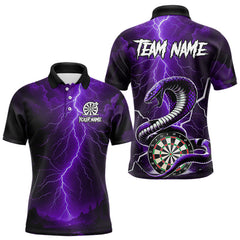 Maxcorners Purple Lightning Thunder Cobra Darts Shirt For Men Custom Darts League Team Jersey Polo & 1/4 Zip LM2509