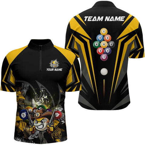 Maxcorners Funny 9 Ball Cowhand Billiard Shirts Custom Yellow Black 9 Ball Pool Billiard Jerseys