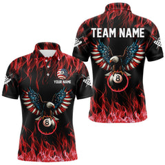 Maxcorners Red Flaming American Flag Eagle 8 Ball Billiard Shirt For Men Custom Patriotic Pool Team Jersey TU2312