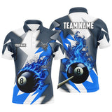 Maxcorners Personalized Blue Flaming 8 Ball Pool Jerseys Polo Shirts, Best Team League Billiard Shirts For Men And Women