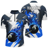 Maxcorners Personalized Blue Flaming 8 Ball Pool Jerseys Polo Shirts, Best Team League Billiard Shirts For Men And Women