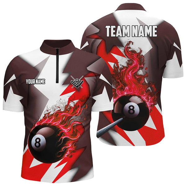 Maxcorners Personalized Red Flaming 8 Ball Pool Jerseys Polo Shirts, Best Team League Billiard Shirts For Men And Women