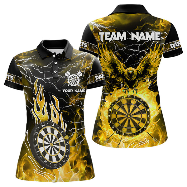 Maxcorners Yellow Dart Board Fire Flame Custom Eagle Dart Shirts For Men, Thunder Lightning Dart Team Jerseys 