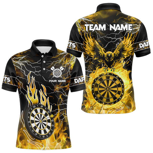 Maxcorners Yellow Dart Board Fire Flame Custom Eagle Dart Shirts For Men, Thunder Lightning Dart Team Jerseys 