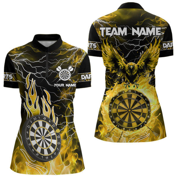 Maxcorners Yellow Dart Board Fire Flame Custom Eagle Dart Shirts For Men, Thunder Lightning Dart Team Jerseys 