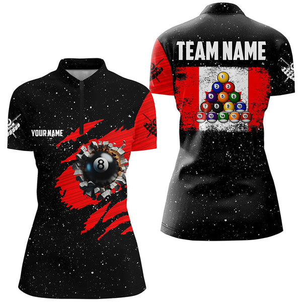 MaxCorners Billiard Grunge Canada Flag 8 Ball Customized Name, Team Name 3D Polo Shirt For Women