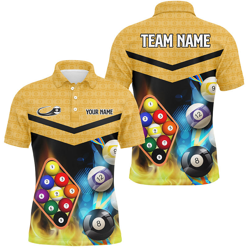 MaxCorners Billiard Yellow Billiard 9 Ball Customized Name, Team Name 3D Polo Shirt For Men